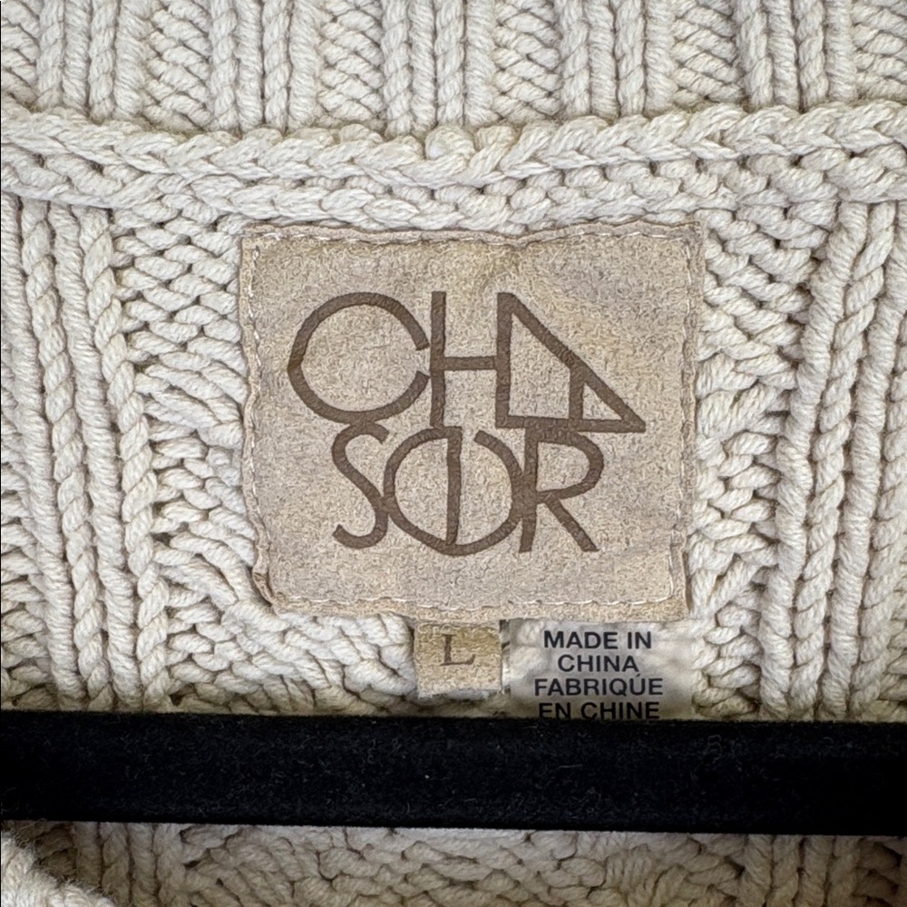 Chaser Cream Cable Knit Sweater Fringe Hem Boho Southwestern Size large - Picture 2 of 9